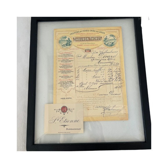 VTG Authentic Framed 1800's French Wine Collector's Receipt Decor Hanging -2 - Picture 3 of 4